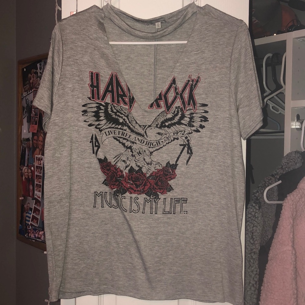 band tee with cut out v neck